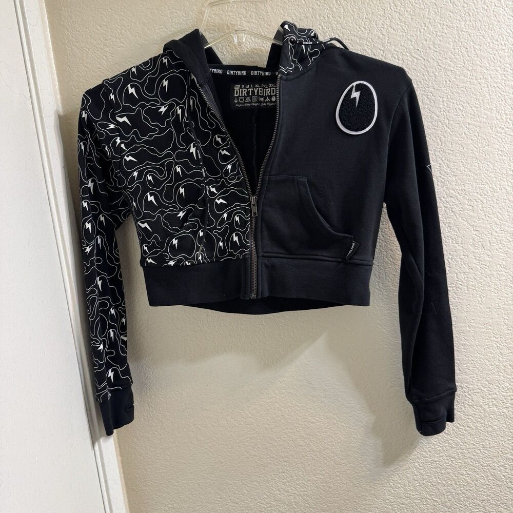 Dirty Bird Cropped Hoodie XS Pullover Fleece Streetwear, Goth Grunge